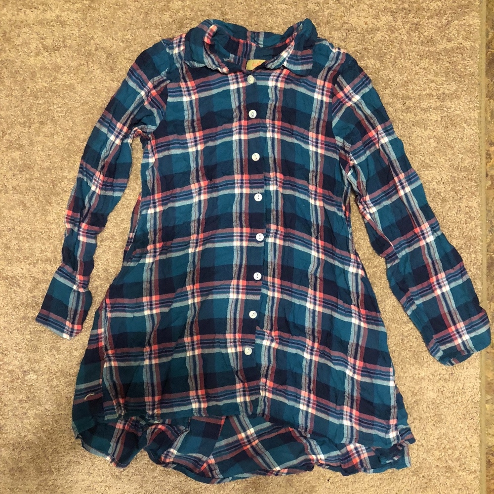 Tulip Pink and Blue Plaid Button-Up
